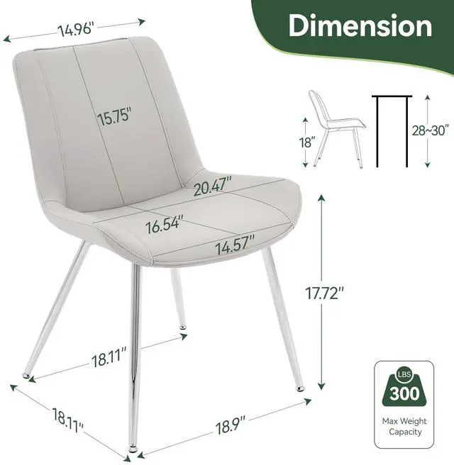 Alt view image 2 of 6 - Modern PU Leather Dining Chairs, Upholstered Armless Side Chairs with Metal Legs, Accent Chairs for Dining Room, Kitchen, Living Room (Light Gray, Set of 2)