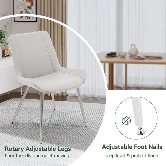 Alt view image 4 of 6 - Modern PU Leather Dining Chairs, Upholstered Armless Side Chairs with Metal Legs, Accent Chairs for Dining Room, Kitchen, Living Room (Light Gray, Set of 2)