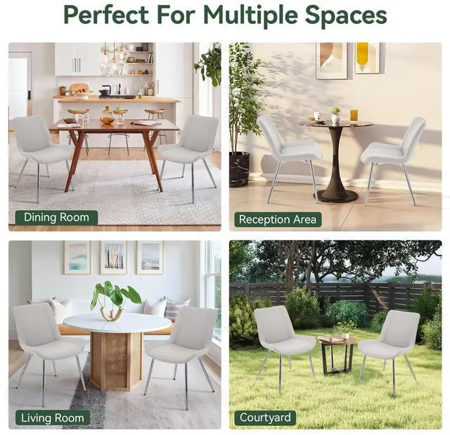 Alt view image 6 of 6 - Modern PU Leather Dining Chairs, Upholstered Armless Side Chairs with Metal Legs, Accent Chairs for Dining Room, Kitchen, Living Room (Light Gray, Set of 2)