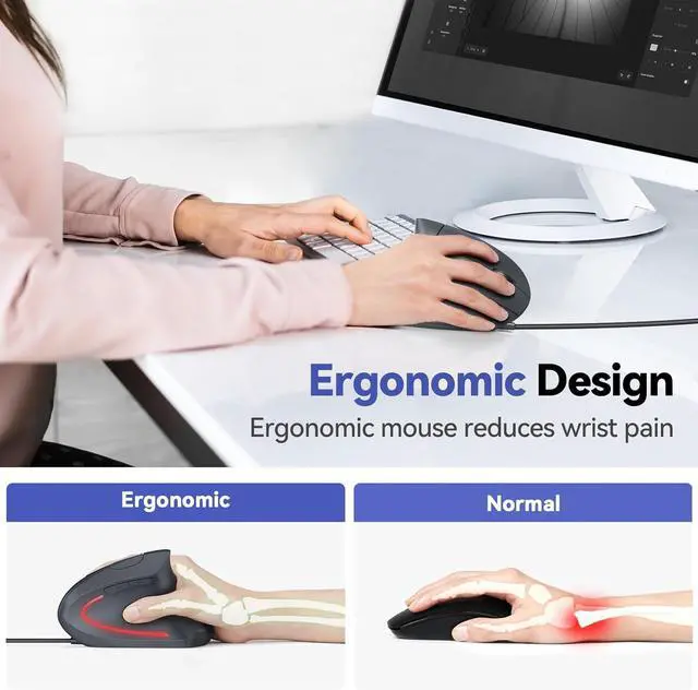 Alt view image 4 of 7 - Wired Mouse, 6400 DPI Ergonomic Mouse 6 Buttons Silent Mice 4 Adjustable DPI Vertical Mouse Compatible with Windows/Chrome/Laptop/Computer