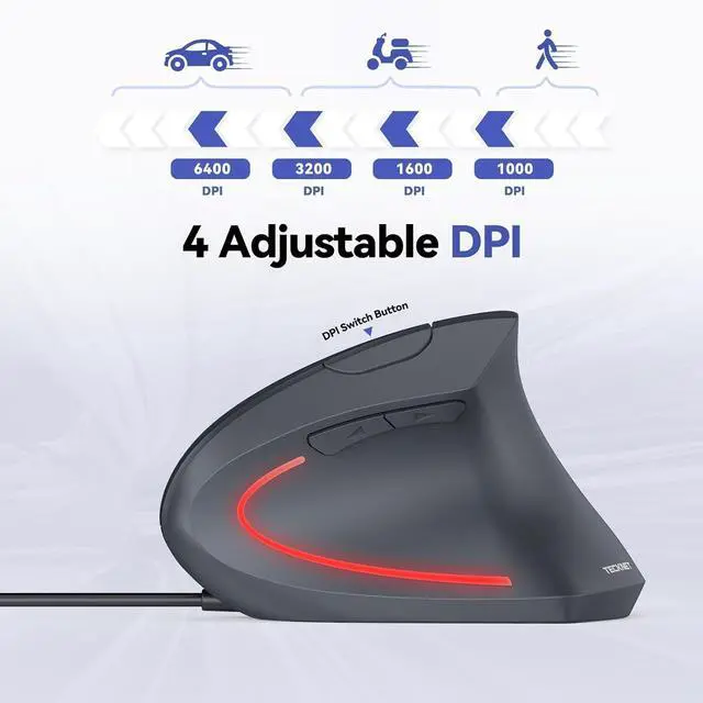 Alt view image 6 of 7 - Wired Mouse, 6400 DPI Ergonomic Mouse 6 Buttons Silent Mice 4 Adjustable DPI Vertical Mouse Compatible with Windows/Chrome/Laptop/Computer