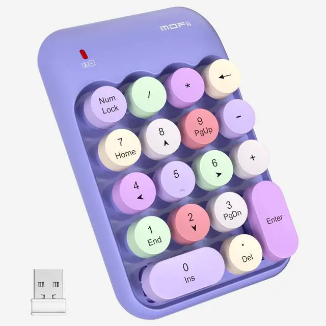 Main image of Wireless Number Pads - Purple Numeric Keypad 18 Keys USB 2.4G Round Keycap Colorful Extensions Keypads, Financial Accounting Portable Numpad 10 Key for Laptop/PC/Notebook/Surface Pro