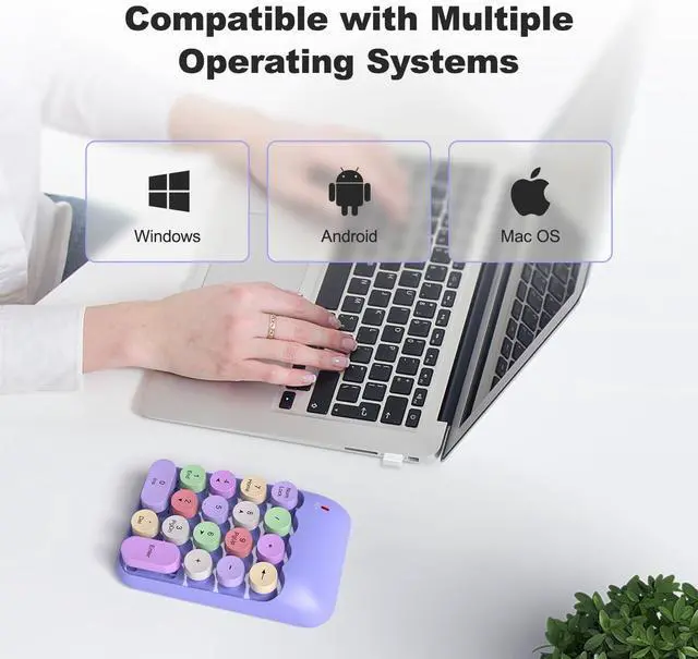 Alt view image 7 of 7 - Wireless Number Pads - Purple Numeric Keypad 18 Keys USB 2.4G Round Keycap Colorful Extensions Keypads, Financial Accounting Portable Numpad 10 Key for Laptop/PC/Notebook/Surface Pro