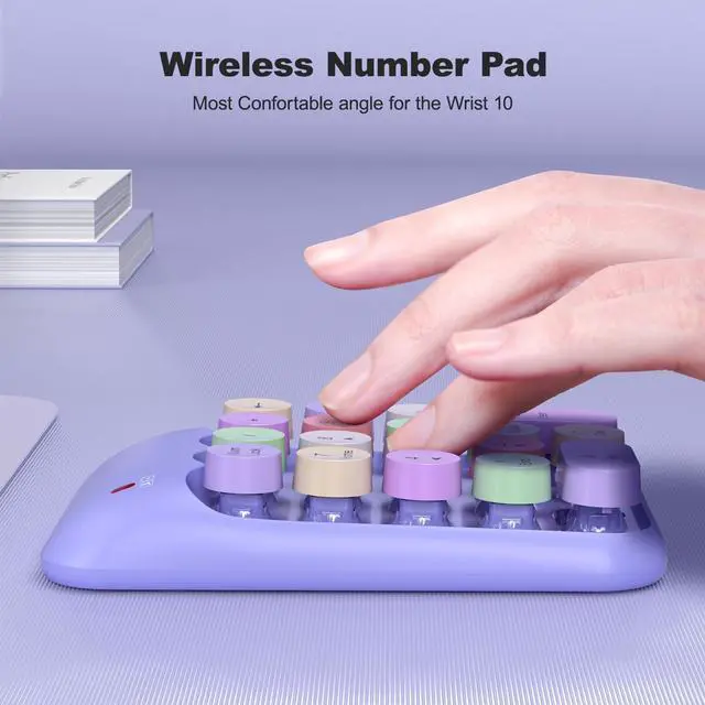 Alt view image 4 of 7 - Wireless Number Pads - Purple Numeric Keypad 18 Keys USB 2.4G Round Keycap Colorful Extensions Keypads, Financial Accounting Portable Numpad 10 Key for Laptop/PC/Notebook/Surface Pro