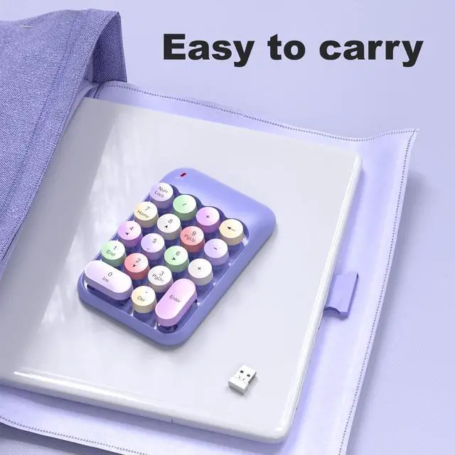 Alt view image 6 of 7 - Wireless Number Pads - Purple Numeric Keypad 18 Keys USB 2.4G Round Keycap Colorful Extensions Keypads, Financial Accounting Portable Numpad 10 Key for Laptop/PC/Notebook/Surface Pro