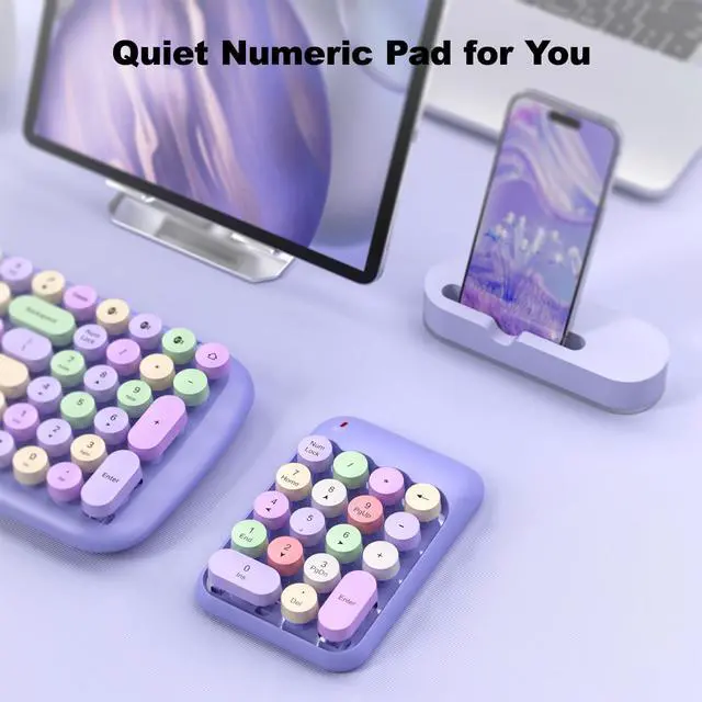 Alt view image 3 of 7 - Wireless Number Pads - Purple Numeric Keypad 18 Keys USB 2.4G Round Keycap Colorful Extensions Keypads, Financial Accounting Portable Numpad 10 Key for Laptop/PC/Notebook/Surface Pro