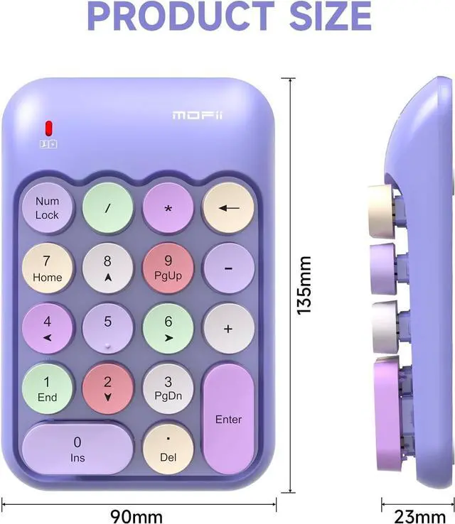Alt view image 5 of 7 - Wireless Number Pads - Purple Numeric Keypad 18 Keys USB 2.4G Round Keycap Colorful Extensions Keypads, Financial Accounting Portable Numpad 10 Key for Laptop/PC/Notebook/Surface Pro