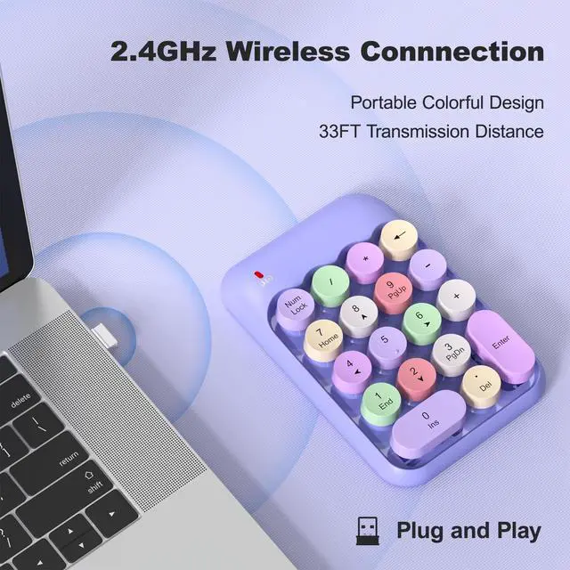 Alt view image 2 of 7 - Wireless Number Pads - Purple Numeric Keypad 18 Keys USB 2.4G Round Keycap Colorful Extensions Keypads, Financial Accounting Portable Numpad 10 Key for Laptop/PC/Notebook/Surface Pro