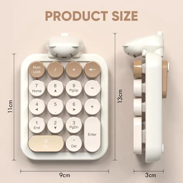 Alt view image 5 of 7 - Wireless Number Pad with Bear - Mixed Milktea Numeric Keypad 18 Keys 2.4G Round Keycap Colorful Extensions Cute Numpad, Portable Accounting Financial Retro Numpad 10 Key for Laptop/PC/Notebook