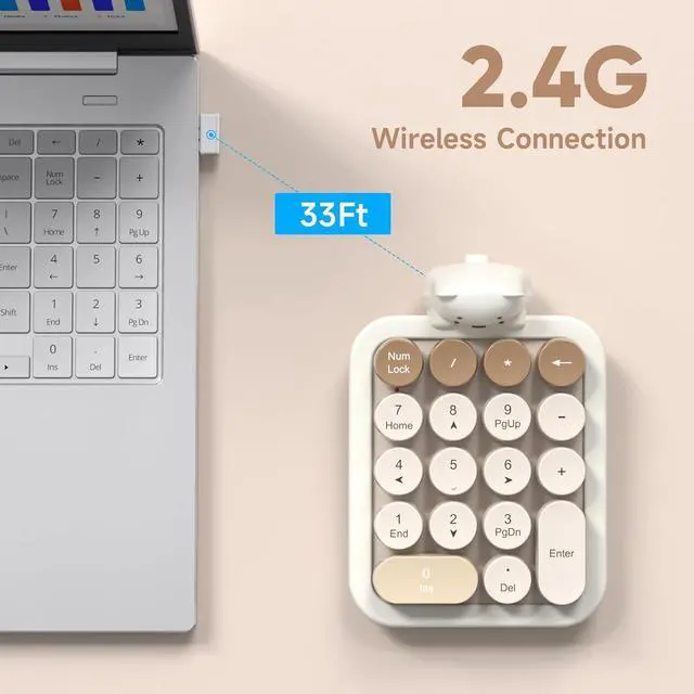 Alt view image 6 of 7 - Wireless Number Pad with Bear - Mixed Milktea Numeric Keypad 18 Keys 2.4G Round Keycap Colorful Extensions Cute Numpad, Portable Accounting Financial Retro Numpad 10 Key for Laptop/PC/Notebook