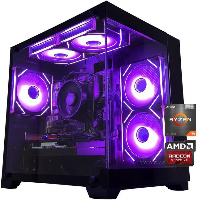 Gaming PC Desktop Computer,AMD Ryzen 5,AMD RX6500XT 4GB,16GB DDR4 3200MHz RAM,ARGB FAN*5,WiFi+BT,Game Design Office console,Sea View Room,Prebuilt Gaming PC
