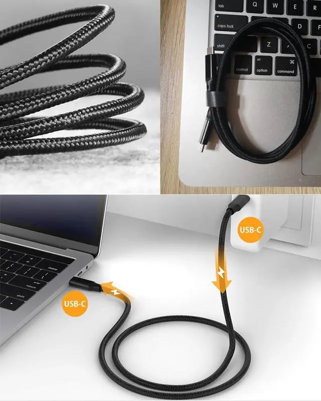 Alt view image 7 of 7 - USB C to C Cable 3.2 Gen 2 USB-C Cable 10ft - 4K UHD 20Gbps 100W PD Fast Charging Cable for MacBook Pro for iPad Pro Nylon Braided Black.