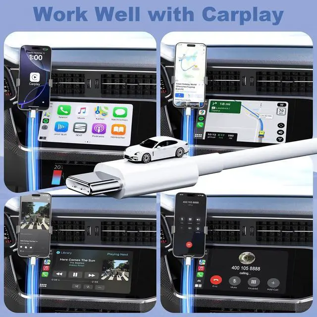 Alt view image 8 of 9 - Car Carplay Cable for iPhone 17/15/16/16 Pro Max/Plus USB A to USB C Cable for Car Carplay Charger 3A Fast Charging USB C Cord for Pro Air USB to C Charging Cable 3FT/0.9m White