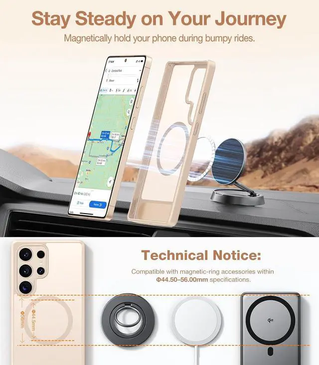 Alt view image 3 of 7 - Strong Magnetic & Seamless Stand for Galaxy S25 Ultra Case Fit for MagSafe Mil-Grade Drop Protection Kickstand for Galaxy S25 Ultra Case Translucent Back/Gold Edge
