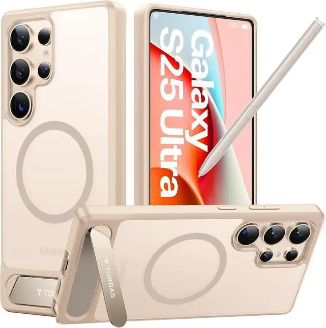 Main image of Strong Magnetic & Seamless Stand for Galaxy S25 Ultra Case Fit for MagSafe Mil-Grade Drop Protection Kickstand for Galaxy S25 Ultra Case Translucent Back/Gold Edge