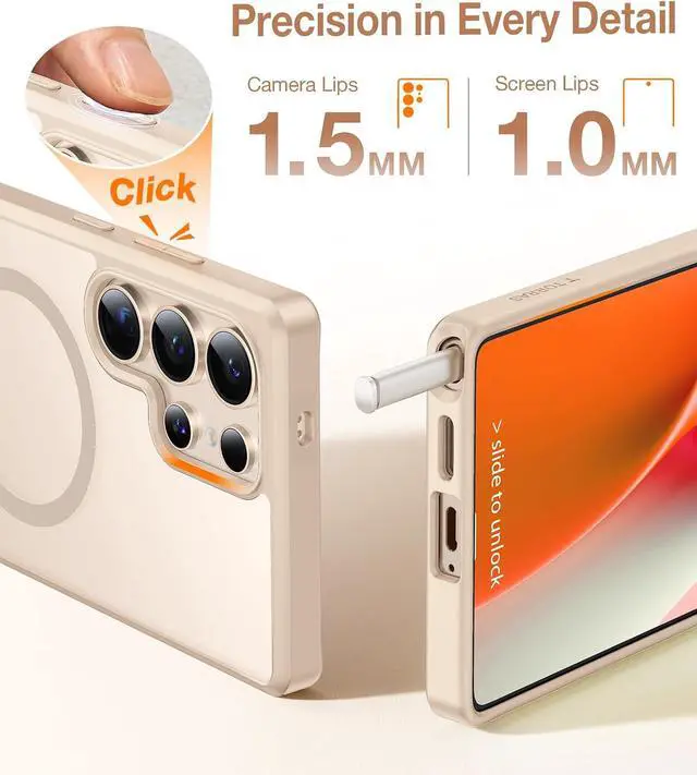 Alt view image 6 of 7 - Strong Magnetic & Seamless Stand for Galaxy S25 Ultra Case Fit for MagSafe Mil-Grade Drop Protection Kickstand for Galaxy S25 Ultra Case Translucent Back/Gold Edge