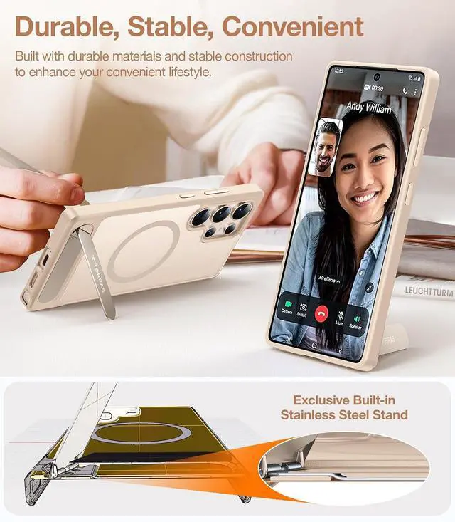Alt view image 4 of 7 - Strong Magnetic & Seamless Stand for Galaxy S25 Ultra Case Fit for MagSafe Mil-Grade Drop Protection Kickstand for Galaxy S25 Ultra Case Translucent Back/Gold Edge