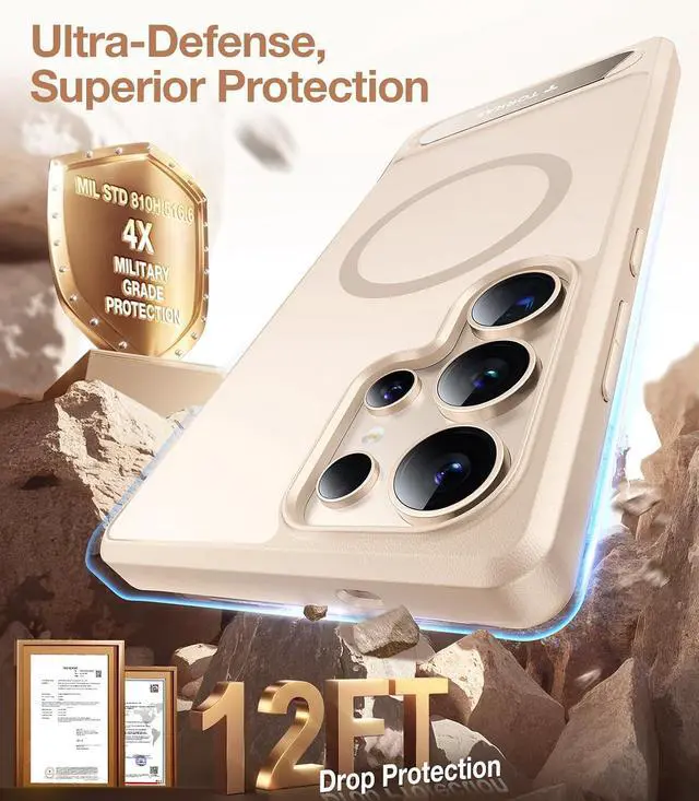 Alt view image 5 of 7 - Strong Magnetic & Seamless Stand for Galaxy S25 Ultra Case Fit for MagSafe Mil-Grade Drop Protection Kickstand for Galaxy S25 Ultra Case Translucent Back/Gold Edge