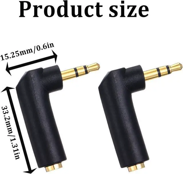 Alt view image 3 of 7 - 3.5mm Angle Male to Female Audio Adapter 2 PCS 90 Degree Right Angle Gold-Plated TRS Stereo Jack Plug AUX Connector 3.5mm 1/8 Audio Adapter Compatible with Headset Tablets MP3 Players Speakers