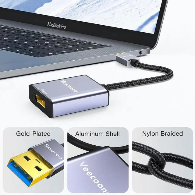 Alt view image 6 of 7 - USB to DisplayPort Adapter | 1080P 60Hz USB 3.0 Male to DisplayPort Female Monitor Converter for Windows 7/8/10/11 MAC OS - Requires Driver