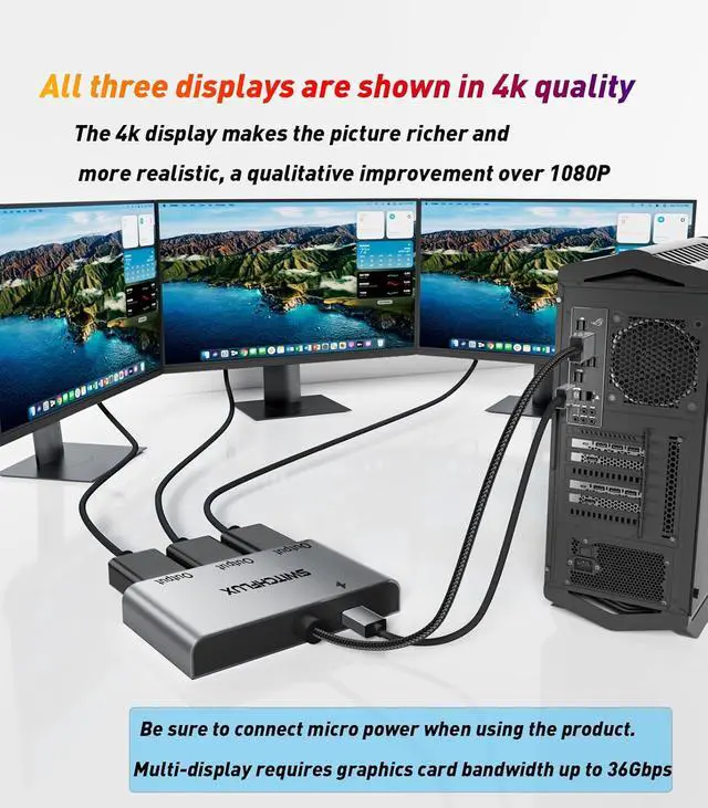 Alt view image 4 of 7 - DisplayPort to HDMI Splitter for 3 Monitors Adapter |4K@60Hz| HDMI Splitter Extended Display 1 in 3 Out MST Hub for Multiple Monitor Compatible with PC / Graphic Card