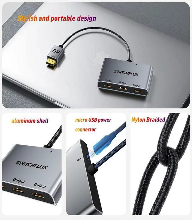 Alt view image 6 of 7 - DisplayPort to HDMI Splitter for 3 Monitors Adapter |4K@60Hz| HDMI Splitter Extended Display 1 in 3 Out MST Hub for Multiple Monitor Compatible with PC / Graphic Card