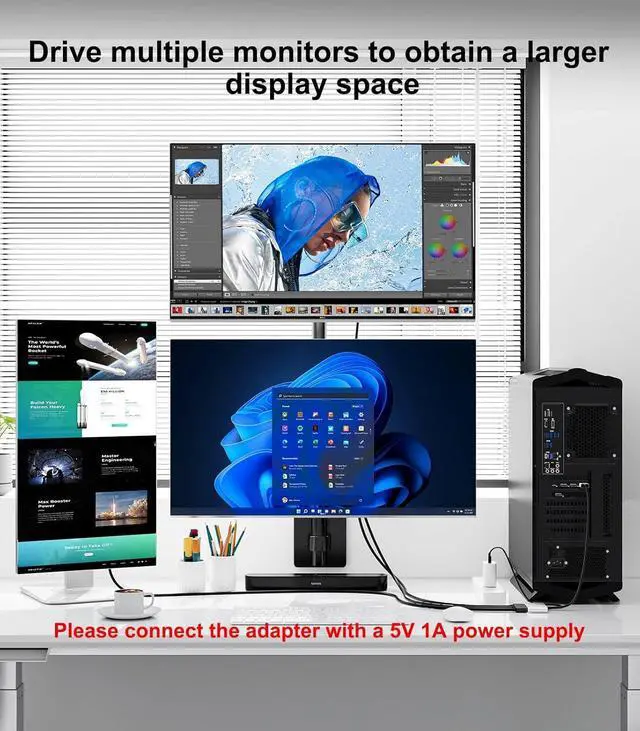 Alt view image 6 of 7 - DisplayPort to HDMI Splitter for Multi Monitor Adapter HDMI Splitter Extended Display 1 in 3 Out MST Hub (4K@60Hz) for Extended or Cloned Display Mode DP to 3X HDMI Port with PC