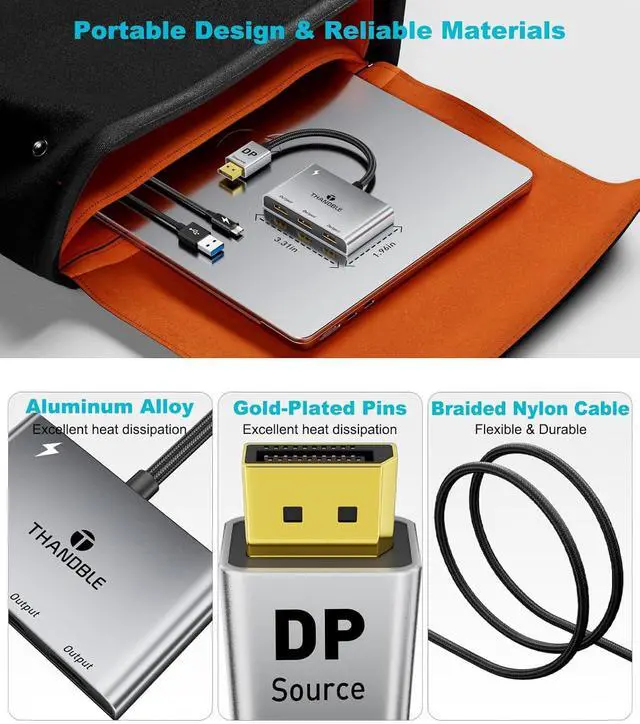 Alt view image 7 of 7 - DisplayPort to HDMI Splitter for Multi Monitor Adapter HDMI Splitter Extended Display 1 in 3 Out MST Hub (4K@60Hz) for Extended or Cloned Display Mode DP to 3X HDMI Port with PC