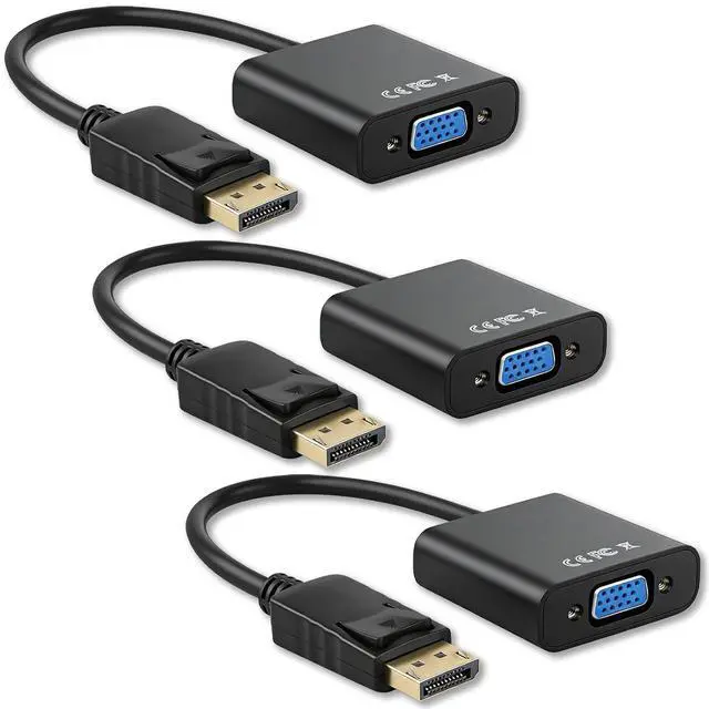 Main image of DisplayPort (DP) to VGA Adapter Gold-Plated 1080P@60Hz (Male to Female) for Laptop Desktop PC Monitor & More(3 Pack)