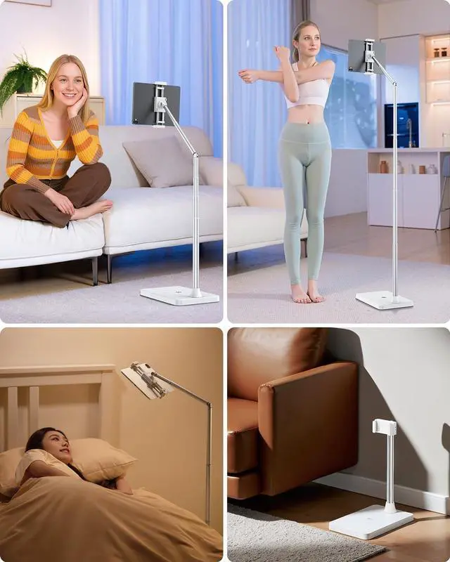 Alt view image 2 of 6 - Tablet Floor Stand Height & Angle Adjustable Tablet Holder with Aluminum Alloy Arm Tube 360° Rotation for Bed Sofa Desk Compatible with 3.5-11 iPad Pro/Air/Mini iPhone 15/14 Kindle.