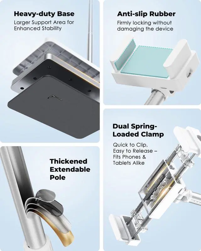 Alt view image 5 of 6 - Tablet Floor Stand Height & Angle Adjustable Tablet Holder with Aluminum Alloy Arm Tube 360° Rotation for Bed Sofa Desk Compatible with 3.5-11 iPad Pro/Air/Mini iPhone 15/14 Kindle.