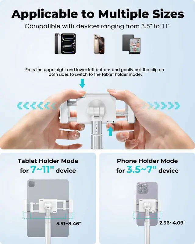Alt view image 6 of 6 - Tablet Floor Stand Height & Angle Adjustable Tablet Holder with Aluminum Alloy Arm Tube 360° Rotation for Bed Sofa Desk Compatible with 3.5-11 iPad Pro/Air/Mini iPhone 15/14 Kindle.