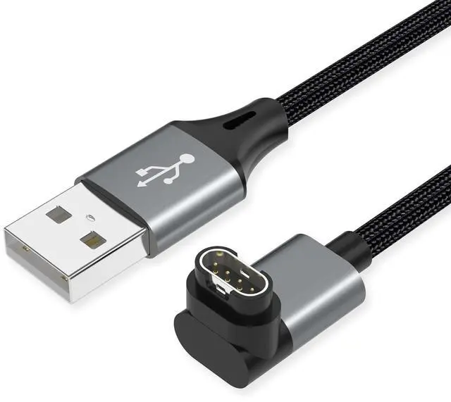 Main image of 2 Pack 3.3ft Charger Cable for Garmin Watch L-Shape Braided Charging Cord for Fenix Forerunner Vivoactive Instinct Venu Tactix Approach D2 Quatix Series Dark Gray