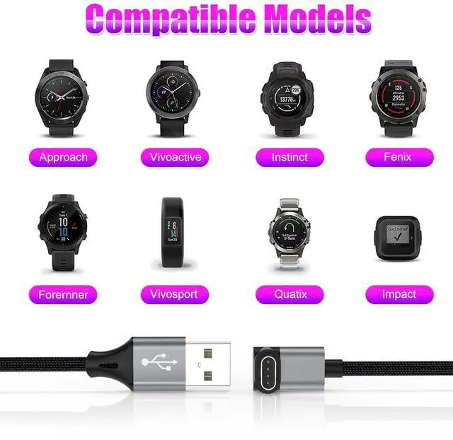 Alt view image 5 of 7 - 2 Pack 3.3ft Charger Cable for Garmin Watch L-Shape Braided Charging Cord for Fenix Forerunner Vivoactive Instinct Venu Tactix Approach D2 Quatix Series Dark Gray