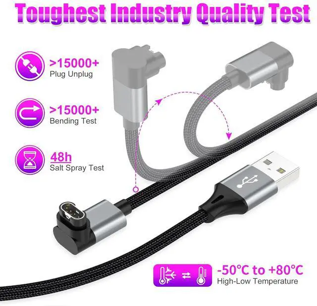 Alt view image 6 of 7 - 2 Pack 3.3ft Charger Cable for Garmin Watch L-Shape Braided Charging Cord for Fenix Forerunner Vivoactive Instinct Venu Tactix Approach D2 Quatix Series Dark Gray