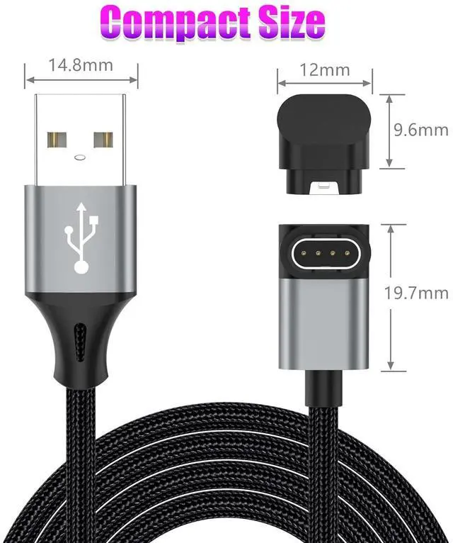 Alt view image 7 of 7 - 2 Pack 3.3ft Charger Cable for Garmin Watch L-Shape Braided Charging Cord for Fenix Forerunner Vivoactive Instinct Venu Tactix Approach D2 Quatix Series Dark Gray
