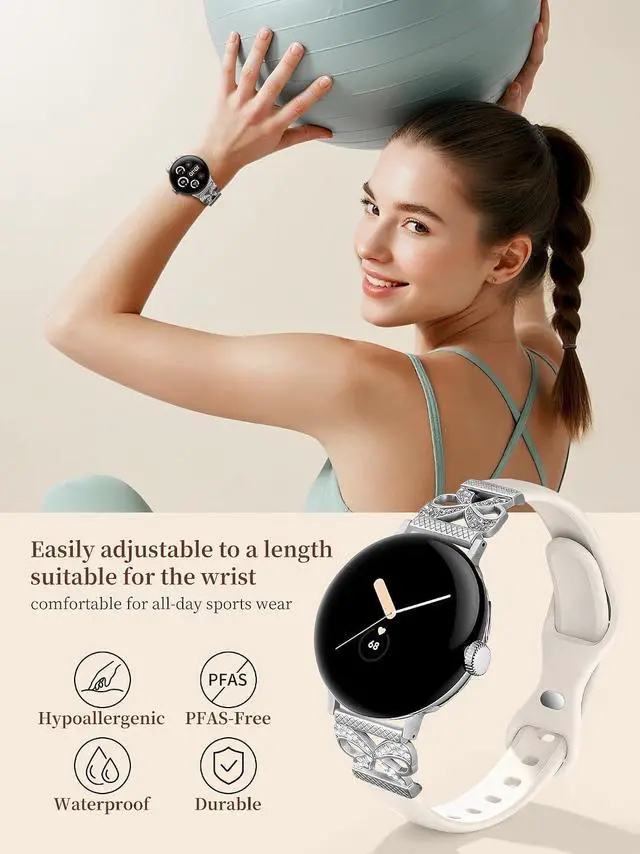 Alt view image 5 of 7 - Slim Bowknot Silicone Band Compatible with Google Pixel Watch 4 3 41mm/ Pixel Watch 2 1 Band Women Thin Silicone Waterproof Straps Replacement Wristbands for Google Smartwatch 41mm Accessory