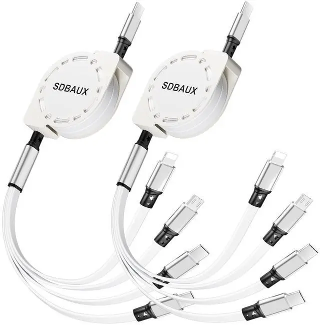 Main image of Multi Charging Cable USB C to 4 in 1 Retractable iP/Micro/Dual Type C Port Fast Charger Cord for iPhone 17 16 15 14 13 12 Pro Max iPad Mini Air Galaxy S23/S22 Cell Phones Tablets Universal Use-2Pack