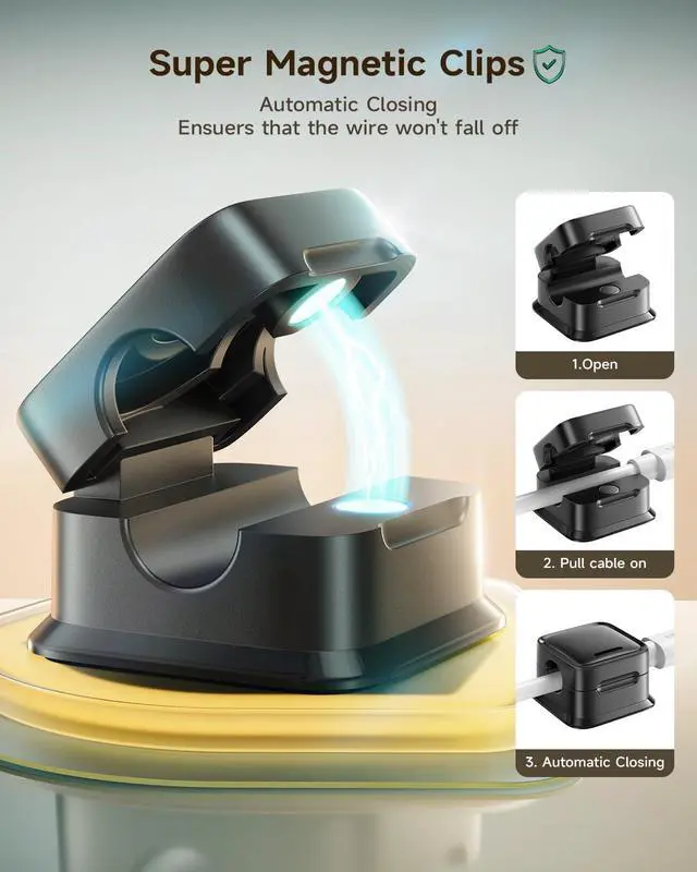 Alt view image 3 of 6 - Cord Organizer Holder, 8 Pack Magnetic Desk Cable Clips Management, Hide Phone Charging Cable Keeper, Strong Adhesive Wire Charger Holder for Nightstand, Kitchen Appliances, Office Supplies