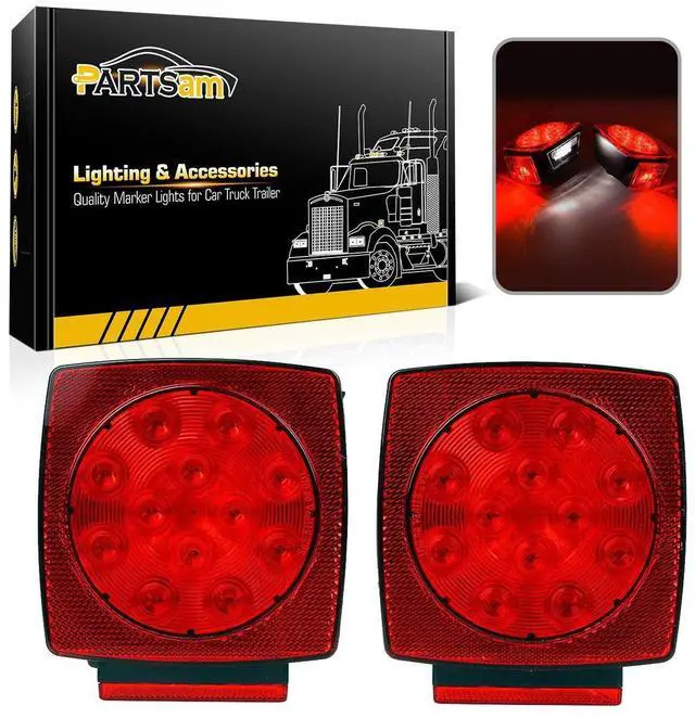 Main image of 12V Submersible Square Led Trailer Light,Red White LED Stop Turn Tail License Brake Running Light Lamp for Trailers Under 80" Boat Trailer Truck Marine Camper RV Snowmobile,IP68,DOT Compliant