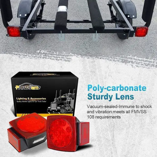 Alt view image 3 of 7 - 12V Submersible Square Led Trailer Light,Red White LED Stop Turn Tail License Brake Running Light Lamp for Trailers Under 80" Boat Trailer Truck Marine Camper RV Snowmobile,IP68,DOT Compliant