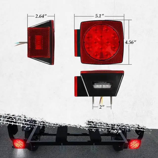 Alt view image 5 of 7 - 12V Submersible Square Led Trailer Light,Red White LED Stop Turn Tail License Brake Running Light Lamp for Trailers Under 80" Boat Trailer Truck Marine Camper RV Snowmobile,IP68,DOT Compliant