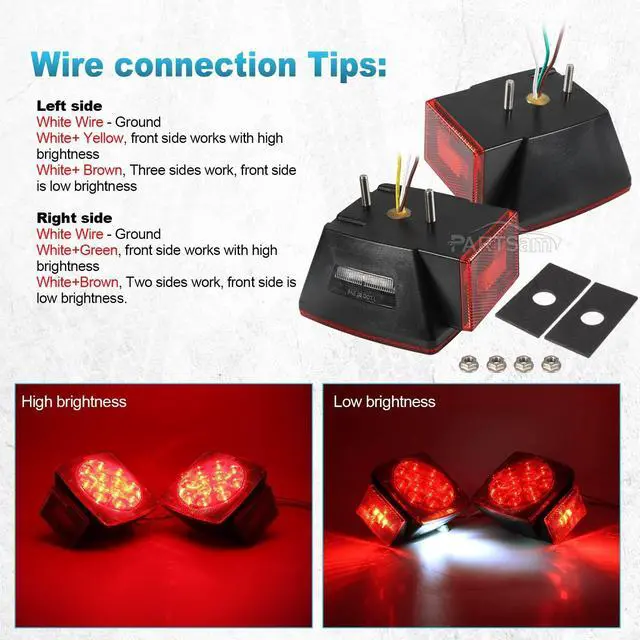 Alt view image 6 of 7 - 12V Submersible Square Led Trailer Light,Red White LED Stop Turn Tail License Brake Running Light Lamp for Trailers Under 80" Boat Trailer Truck Marine Camper RV Snowmobile,IP68,DOT Compliant