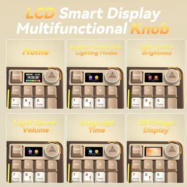 Alt view image 4 of 7 - A99 Pro Mechanical Keyboard with LCD Screen & Metal Knob, Wireless Gaming Keyboard with BT5.0/2.4GHz/USB-C, Hot Swappable Creamy Keyboard, Gasket Structure, RGB Backlit, for Win/Mac