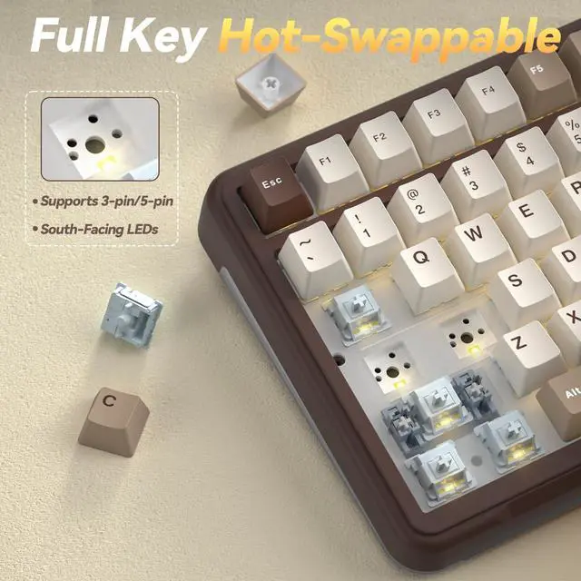 Alt view image 5 of 7 - A99 Pro Mechanical Keyboard with LCD Screen & Metal Knob, Wireless Gaming Keyboard with BT5.0/2.4GHz/USB-C, Hot Swappable Creamy Keyboard, Gasket Structure, RGB Backlit, for Win/Mac