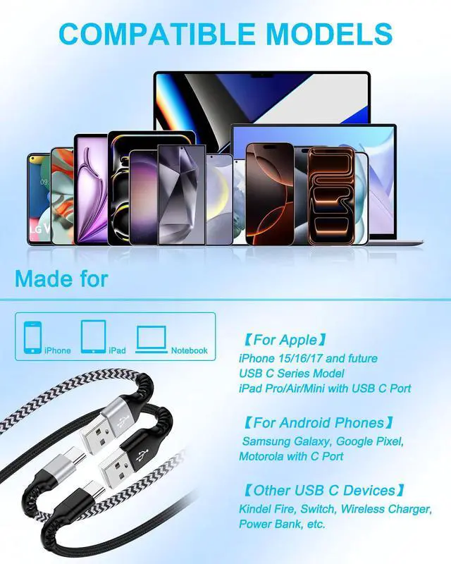 Alt view image 6 of 7 - iPhone 17e 17 Carplay Cable USB C Charger Fast Charging for iPhone 17 Pro Max 17Pro Air 16e 16 15 Plus, USB to USB-C Cord USBC Android Auto Car Play Cable Power Wire Type C Apple Galaxy 3FT for Car