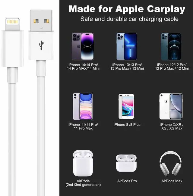 Alt view image 4 of 7 - Car Apple Carplay CableUSB A to Lightning Cable 3FT Compatible with iPhone 14 13 12 11 Pro Max XR XS X Charger CordCar Charging Cord
