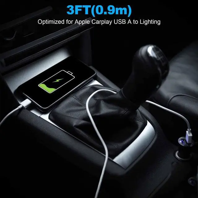 Alt view image 7 of 7 - Car Apple Carplay CableUSB A to Lightning Cable 3FT Compatible with iPhone 14 13 12 11 Pro Max XR XS X Charger CordCar Charging Cord
