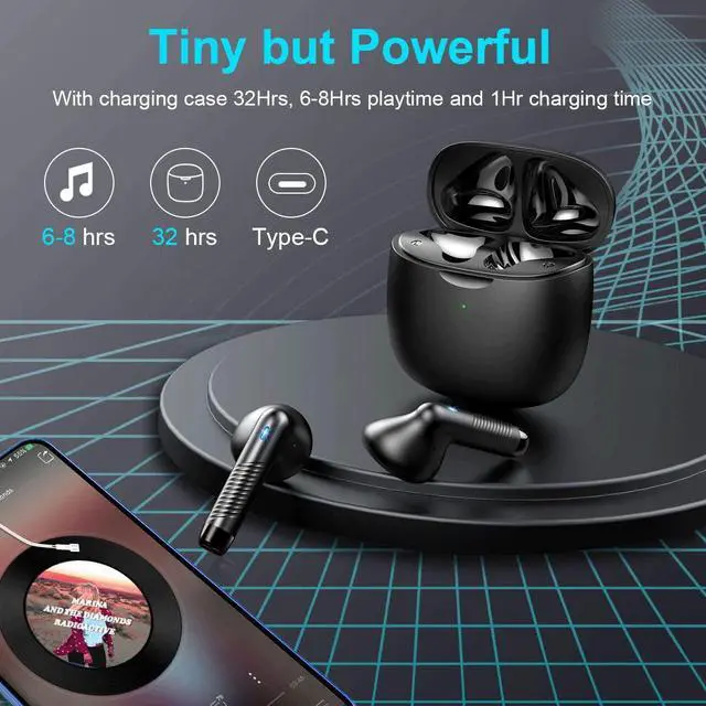 Alt view image 7 of 7 - Wireless Earbuds, Bluetooth 5.4 Earbuds Stereo Bass, Bluetooth Headphones in Ear Noise Cancelling Mic, Earphones IP7 Waterproof Sports, 32H Playtime USB C Mini Charging Case Ear Buds for Android iOS