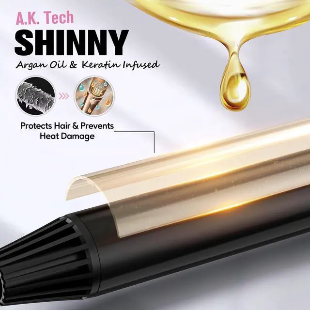 Alt view image 3 of 6 - Long Barrel Curling Iron 1 Inch, Ceramic Curling Iron for Thin Hair, Infused Argan Oil & Keratin, Long Lasting Styling, 11 Adjustable Temp, Include Clips & Silicone Pad
